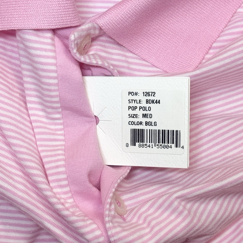 B Draddy Mens Pop Golf Polo Shirt Size M Pink & White Stripe Pima Cotton Preppy - Picture 4 of 9
